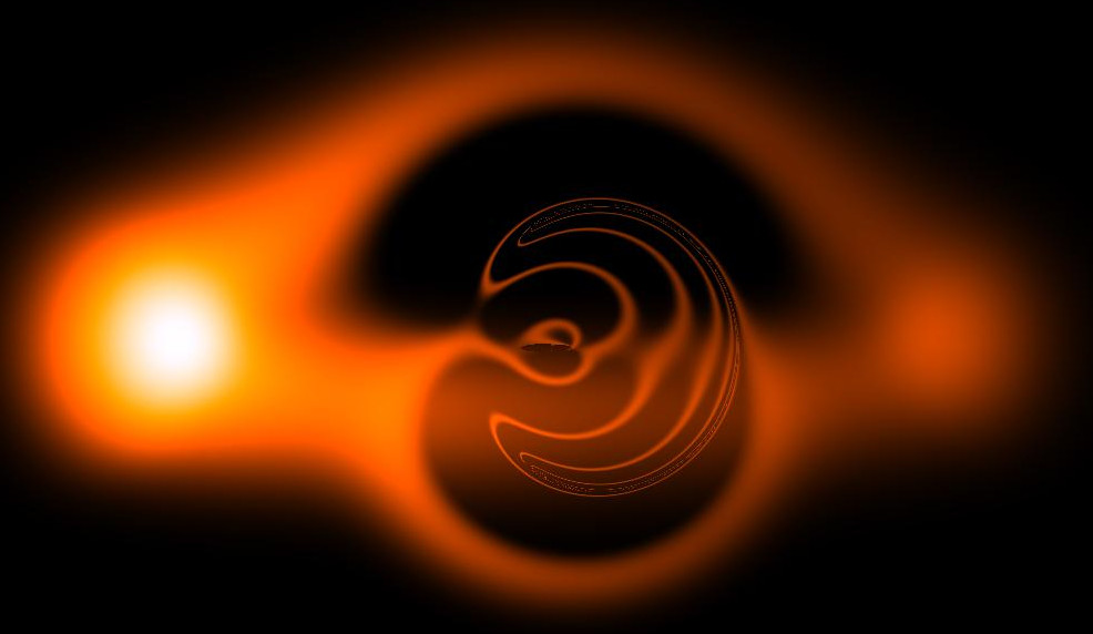 <p>Image of an accretion disk orbiting a rapidly rotating wormhole, computed by F. Lamy, E. Gourgoulhon, T. Paumard & F. H. Vincent, Class. Quantum Gravity 35, 115009 (2018) (<a href="https://doi.org/10.1088/1361-6382/aabd97" class='spip_out' rel='external'>paper</a>)</p>